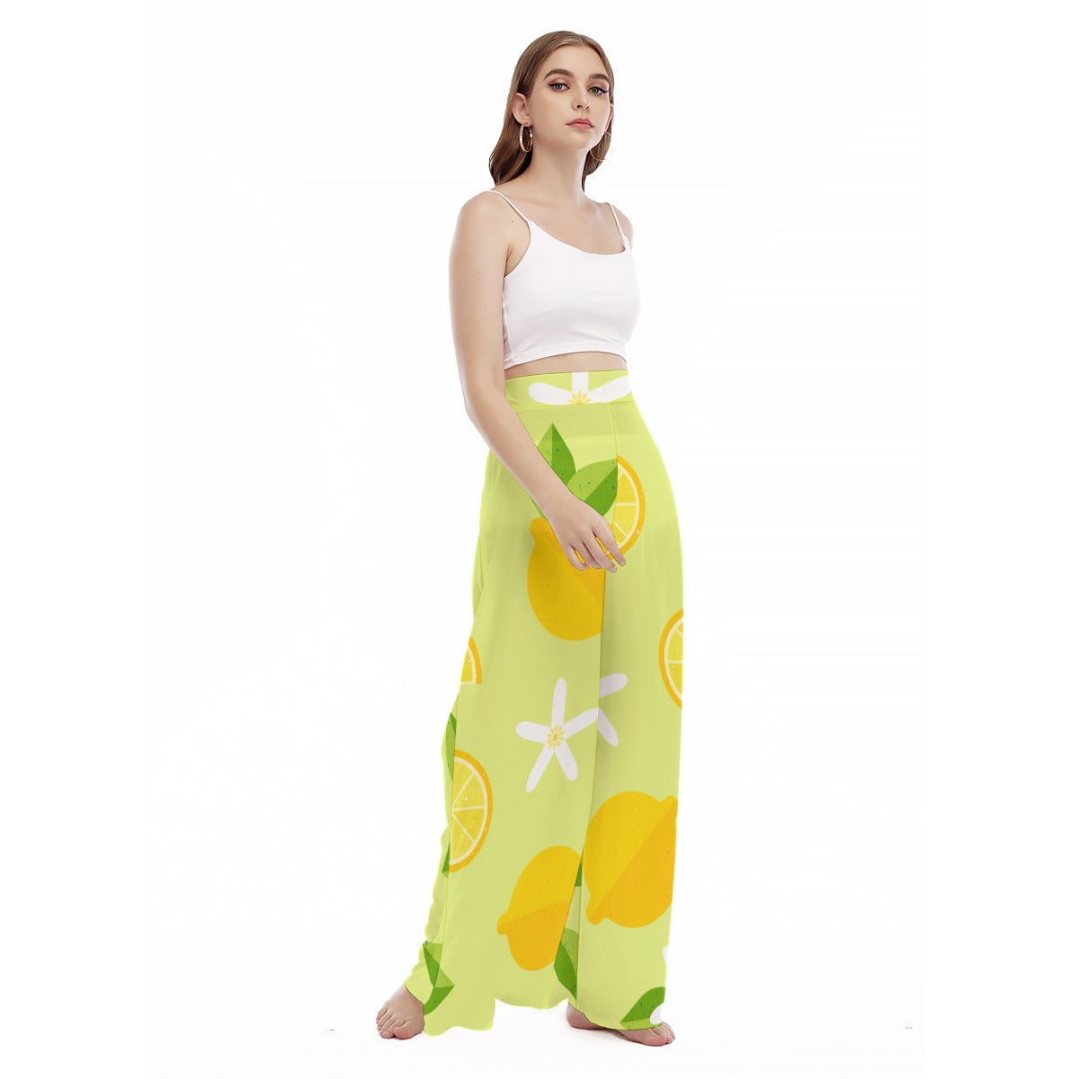 Citrus Splash - Women's High Waist Wide Leg Trousers