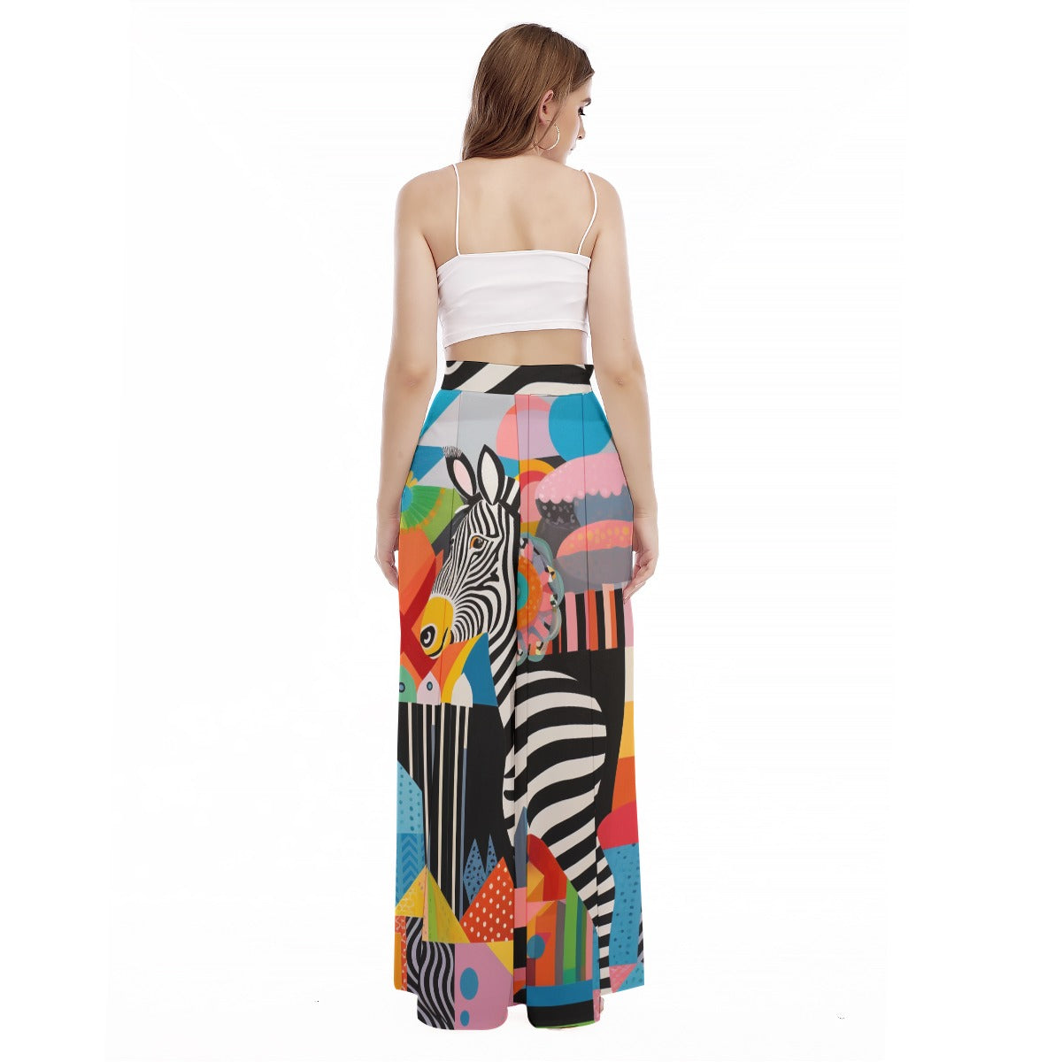 Side-eye Zebra - Women's High Waist Wide Leg Trousers
