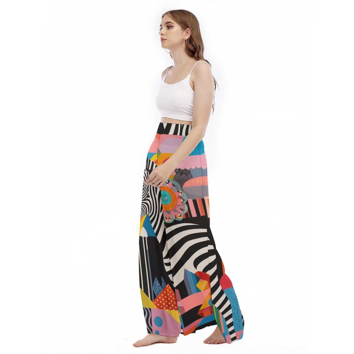 Side-eye Zebra - Women's High Waist Wide Leg Trousers
