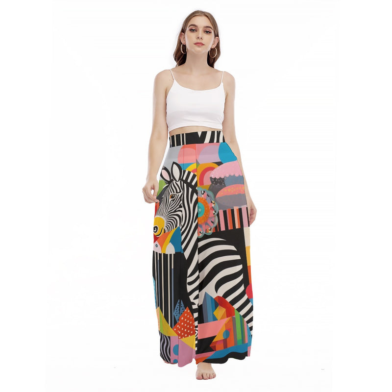 Side-eye Zebra - Women's High Waist Wide Leg Trousers
