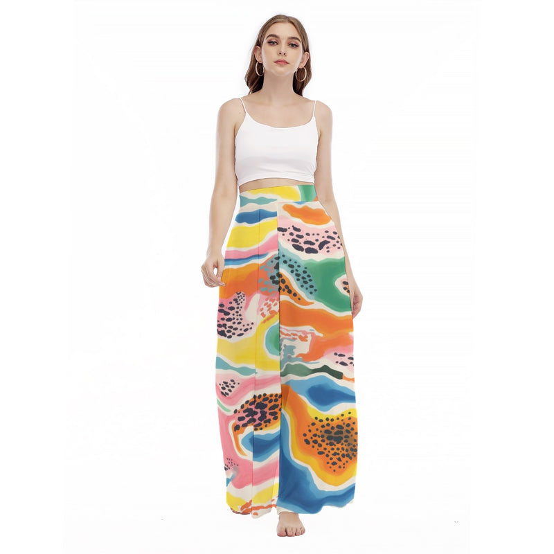 Raspberry Ripple - Women's High Waist Wide Leg Trousers