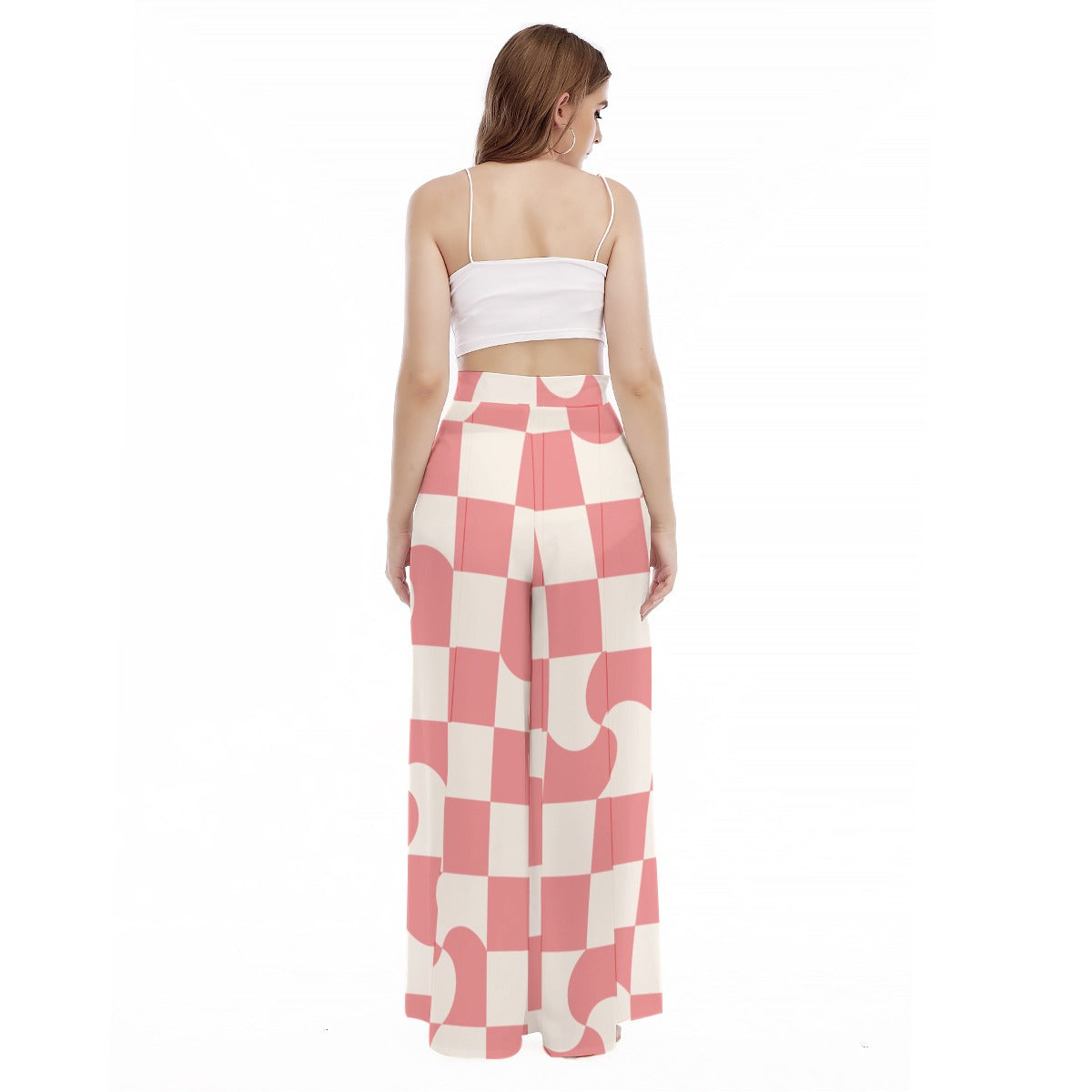 Candy Check - Women's High Waist Wide Leg Trousers