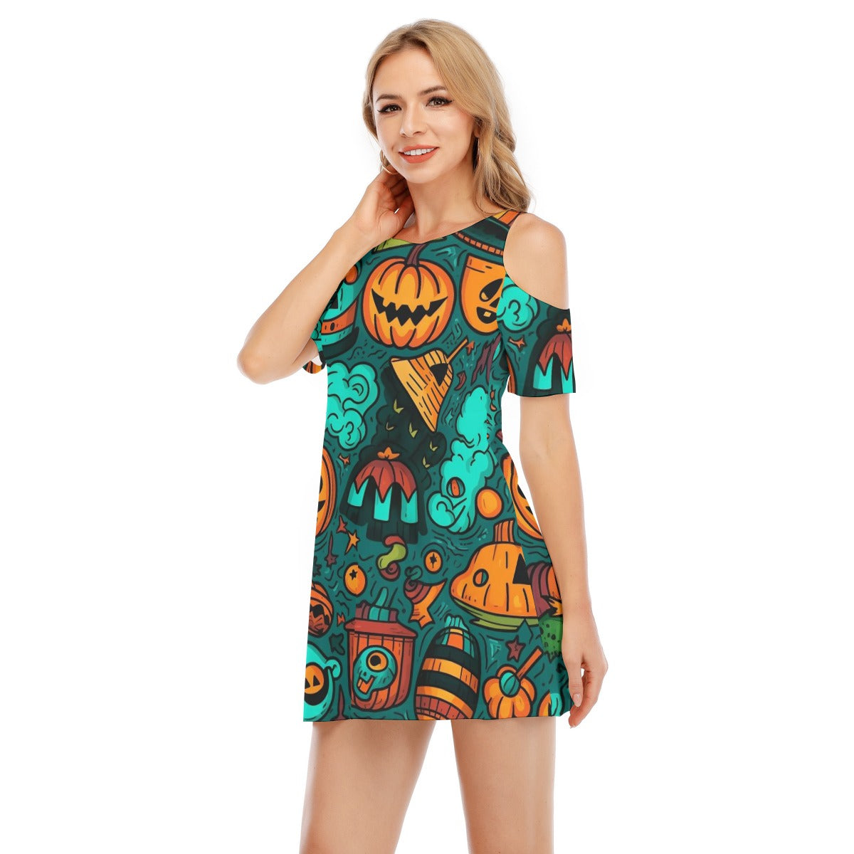 Spooky IX -Women's Cold Shoulder Dress - 100% Cotton