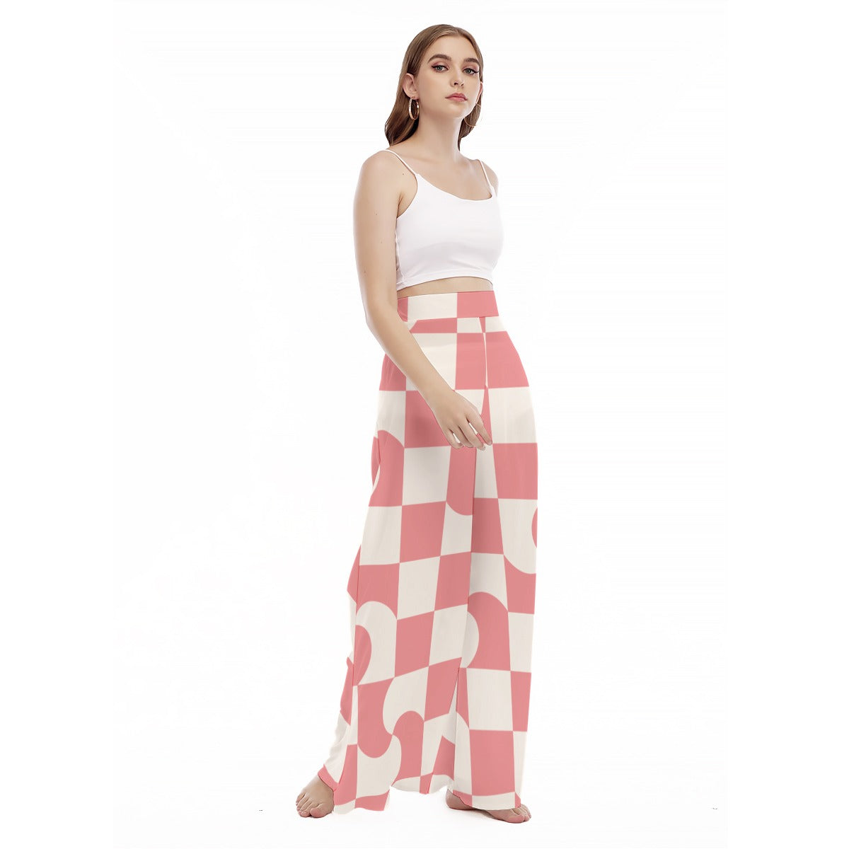 Candy Check - Women's High Waist Wide Leg Trousers