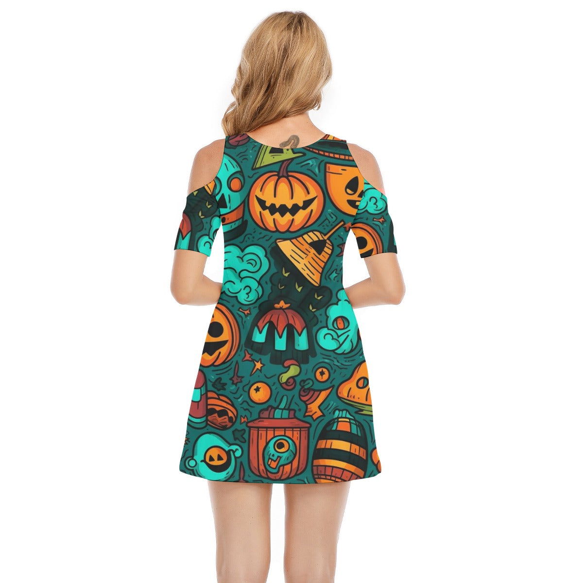 Spooky IX -Women's Cold Shoulder Dress - 100% Cotton