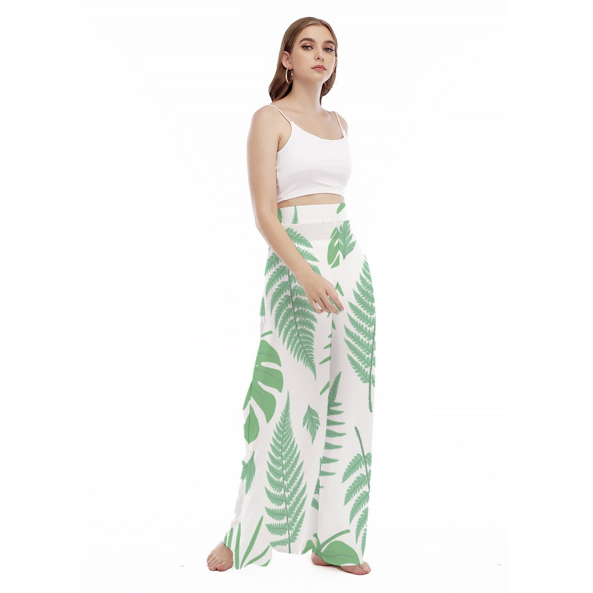 Fern II -Print Women's High Waist Wide Leg Trousers