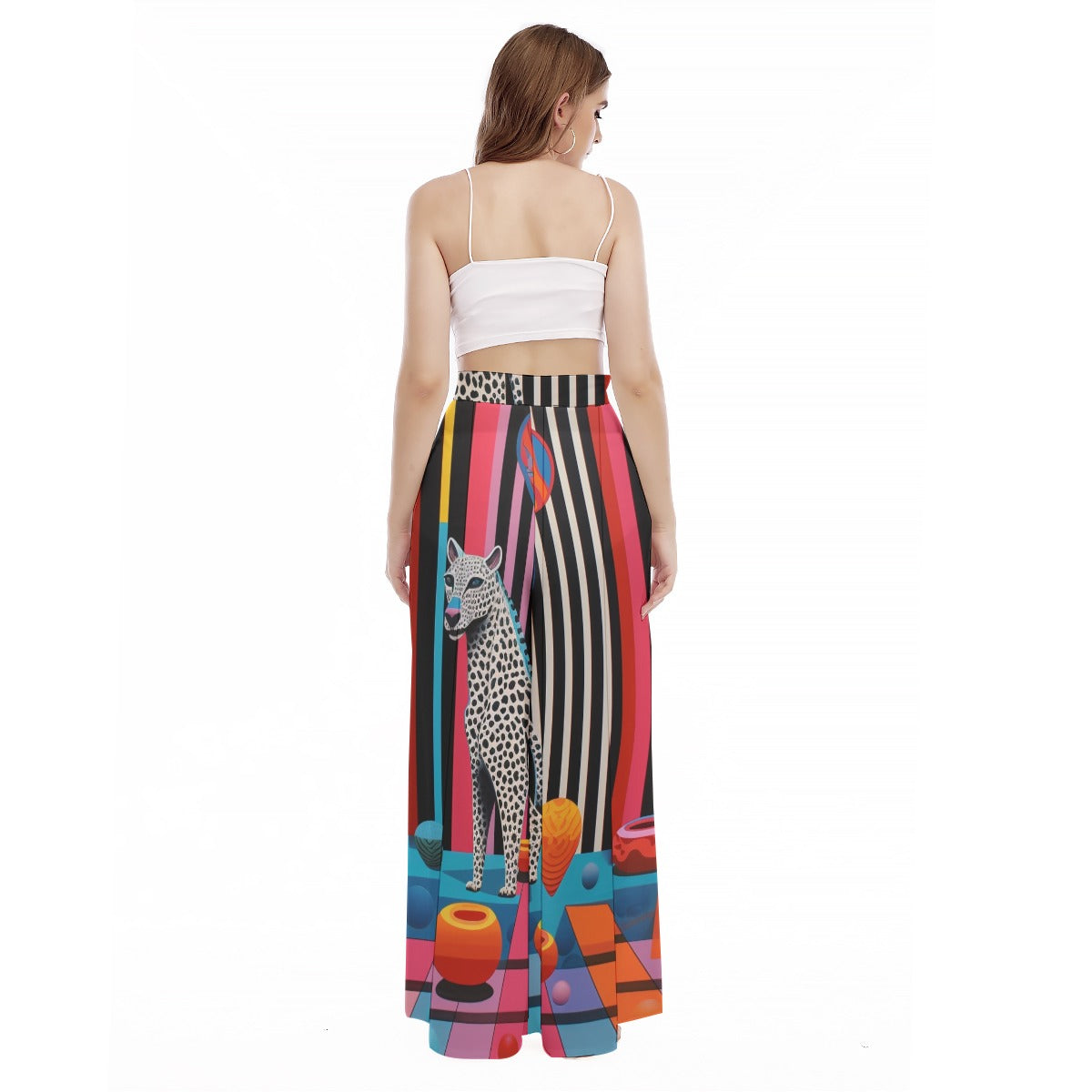 Lazy Leopard - Women's High Waist Wide Leg Trousers