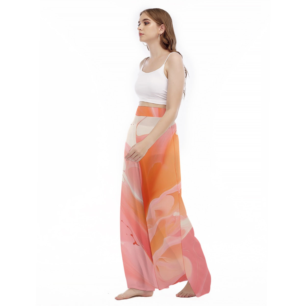 Peach Blossom - Women's High Waist Wide Leg Trousers