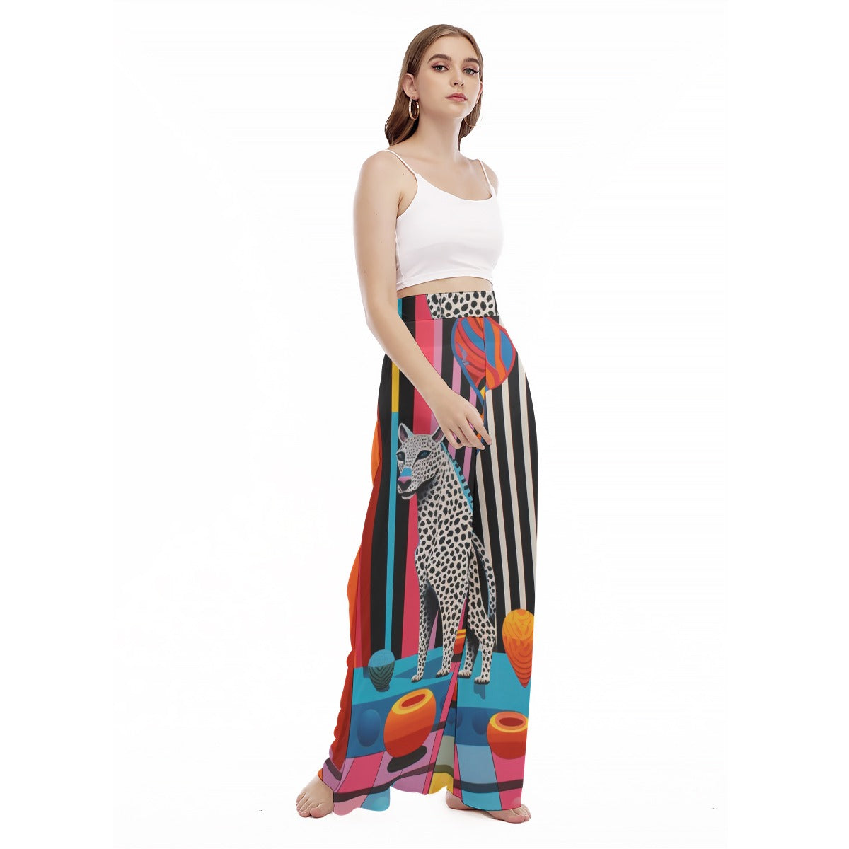 Lazy Leopard - Women's High Waist Wide Leg Trousers