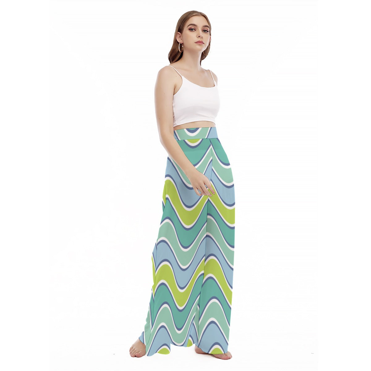 Wavywavy - Women's High Waist Wide Leg Trousers