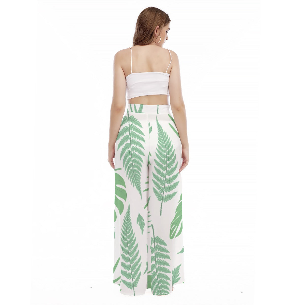 Fern II -Print Women's High Waist Wide Leg Trousers