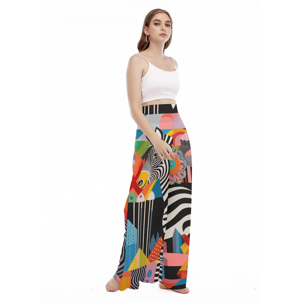 Side-eye Zebra - Women's High Waist Wide Leg Trousers