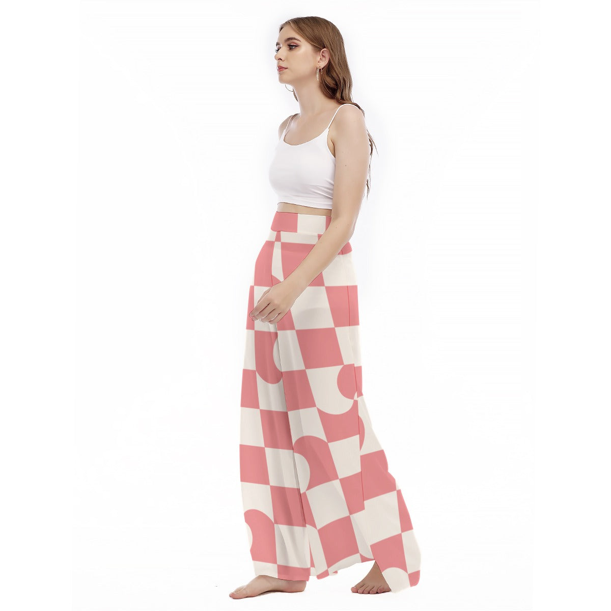 Candy Check - Women's High Waist Wide Leg Trousers