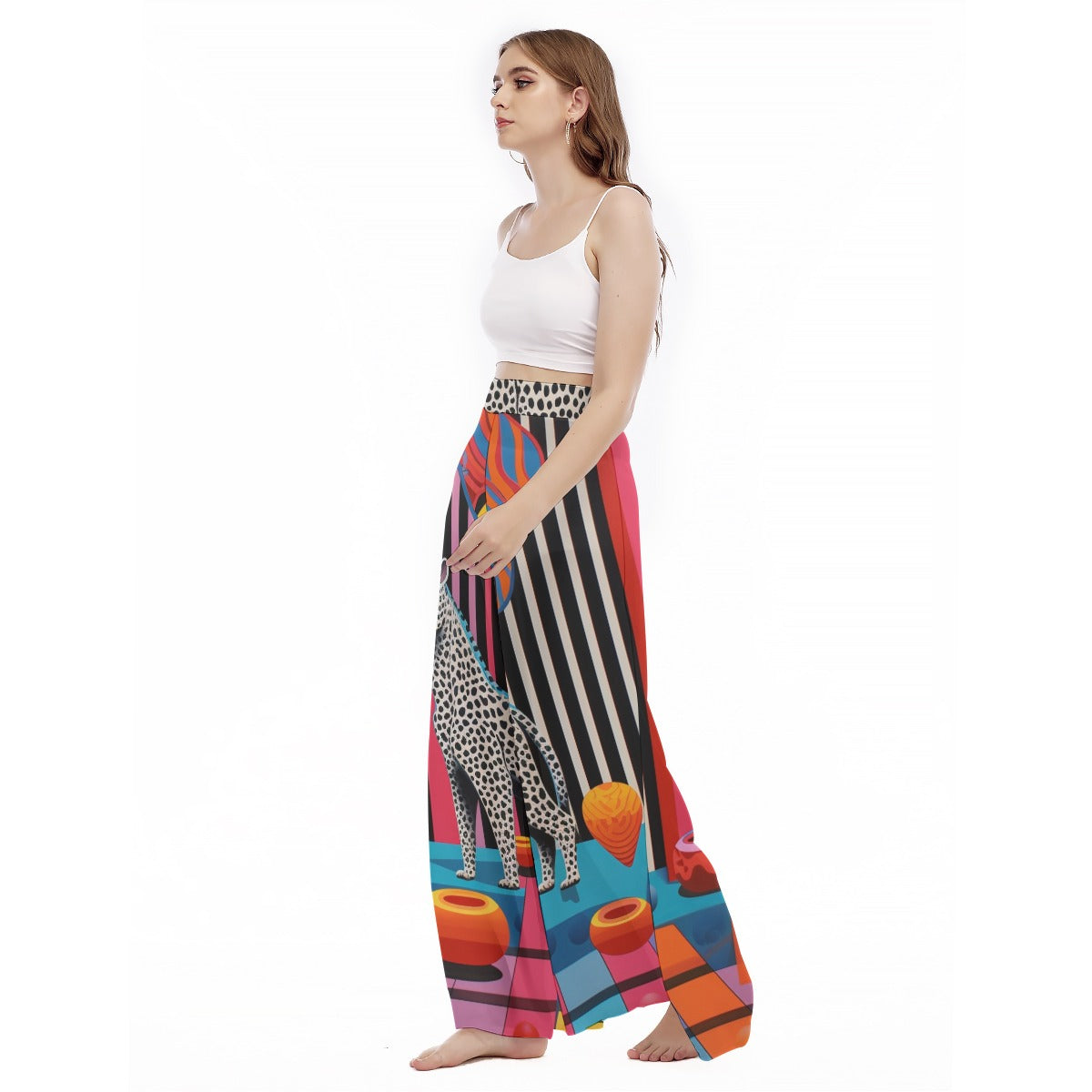 Lazy Leopard - Women's High Waist Wide Leg Trousers