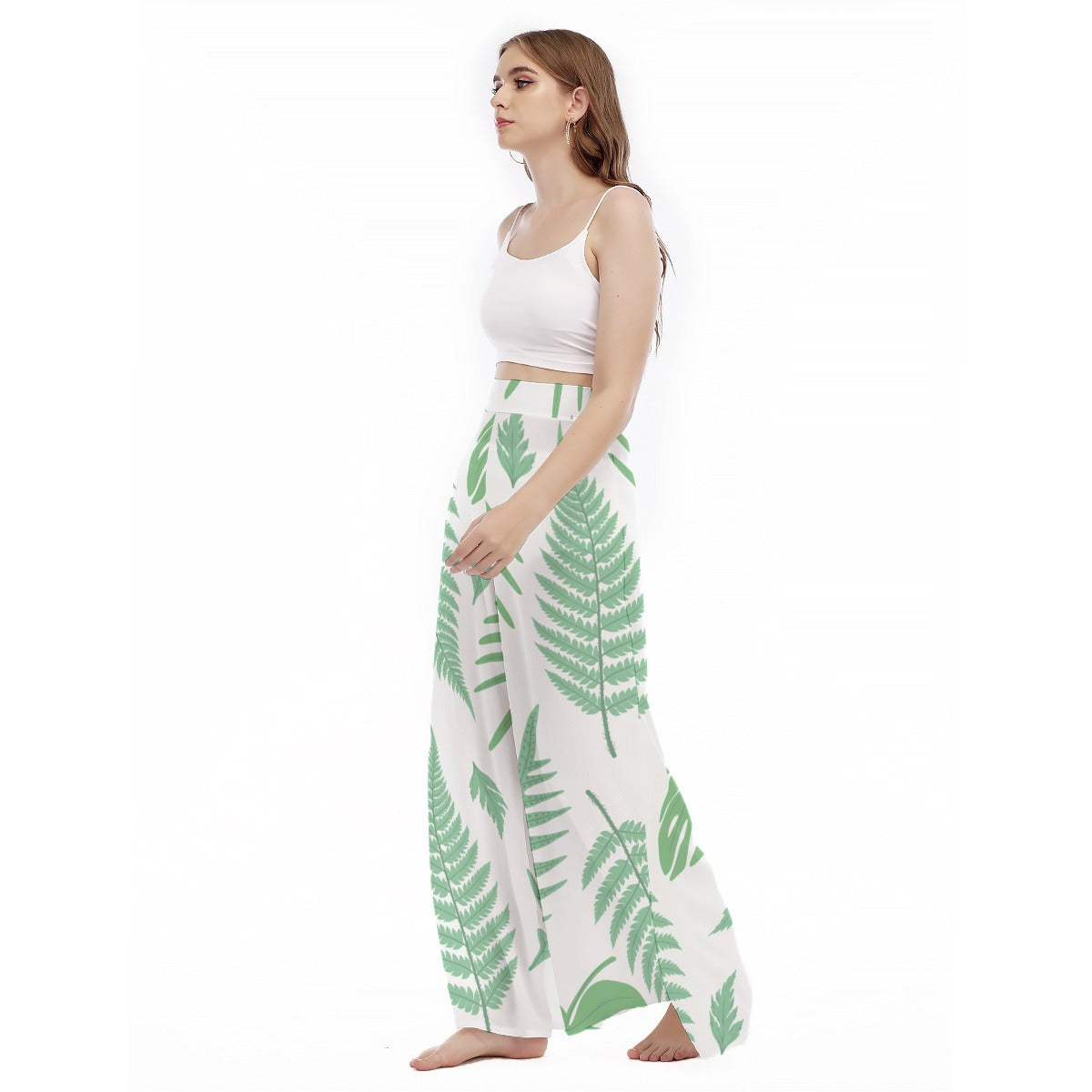 Fern II -Print Women's High Waist Wide Leg Trousers
