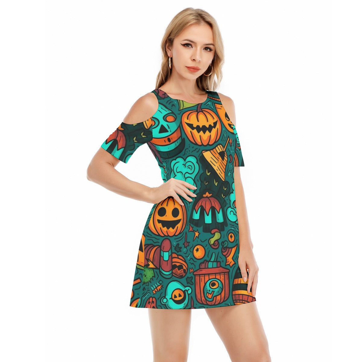 Spooky IX -Women's Cold Shoulder Dress - 100% Cotton