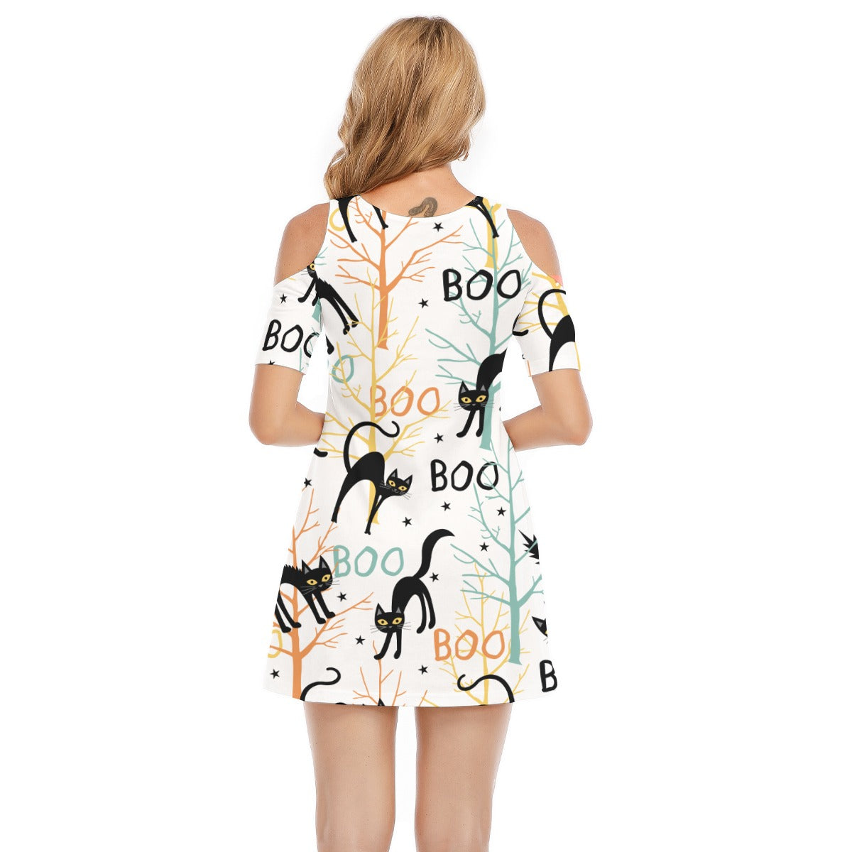 Scary Cat I - Women's Cold Shoulder Dress - 100% Cotton