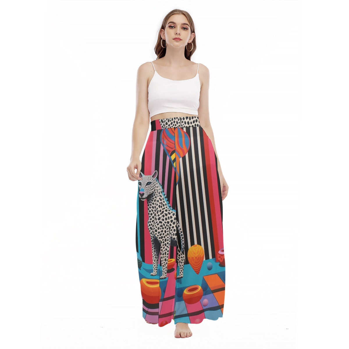 Lazy Leopard - Women's High Waist Wide Leg Trousers