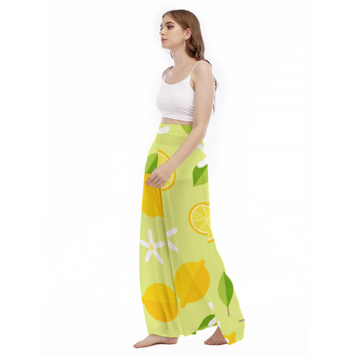 Citrus Splash - Women's High Waist Wide Leg Trousers