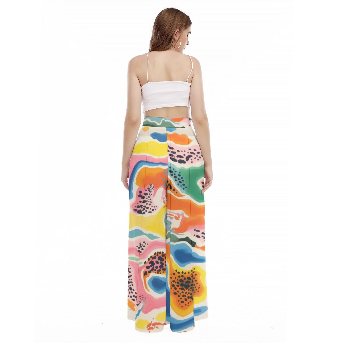 Raspberry Ripple - Women's High Waist Wide Leg Trousers