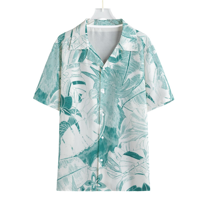Teal -Tropical - Men's Faux Linen Hawaiian Shirt