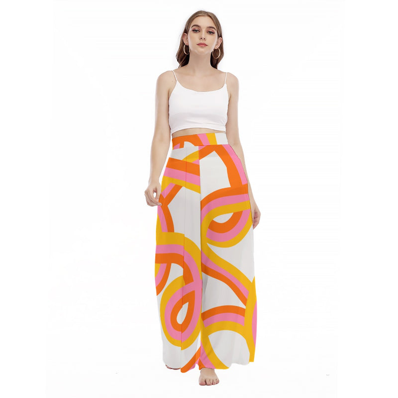 Rainbow doodle - Women's High Waist Wide Leg Trousers