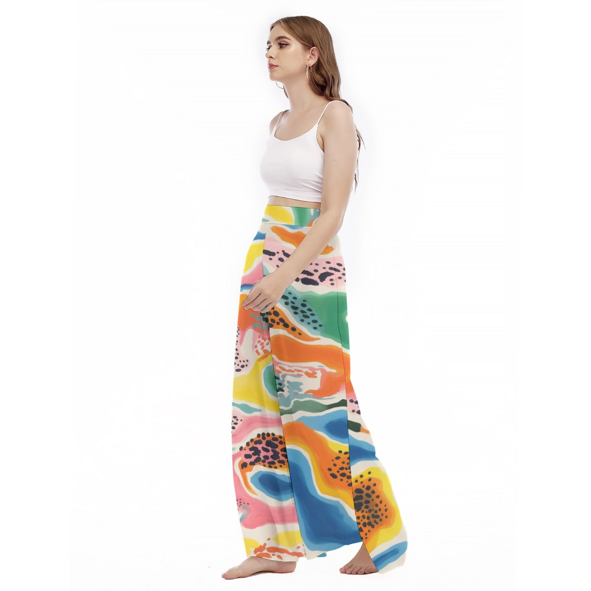 Raspberry Ripple - Women's High Waist Wide Leg Trousers