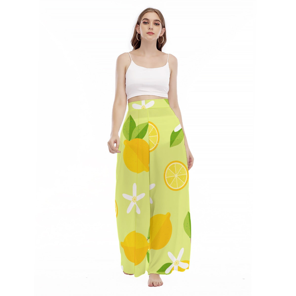 Citrus Splash - Women's High Waist Wide Leg Trousers