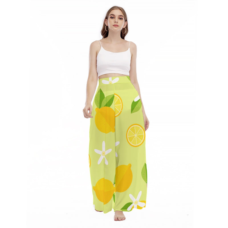 Citrus Splash - Women's High Waist Wide Leg Trousers