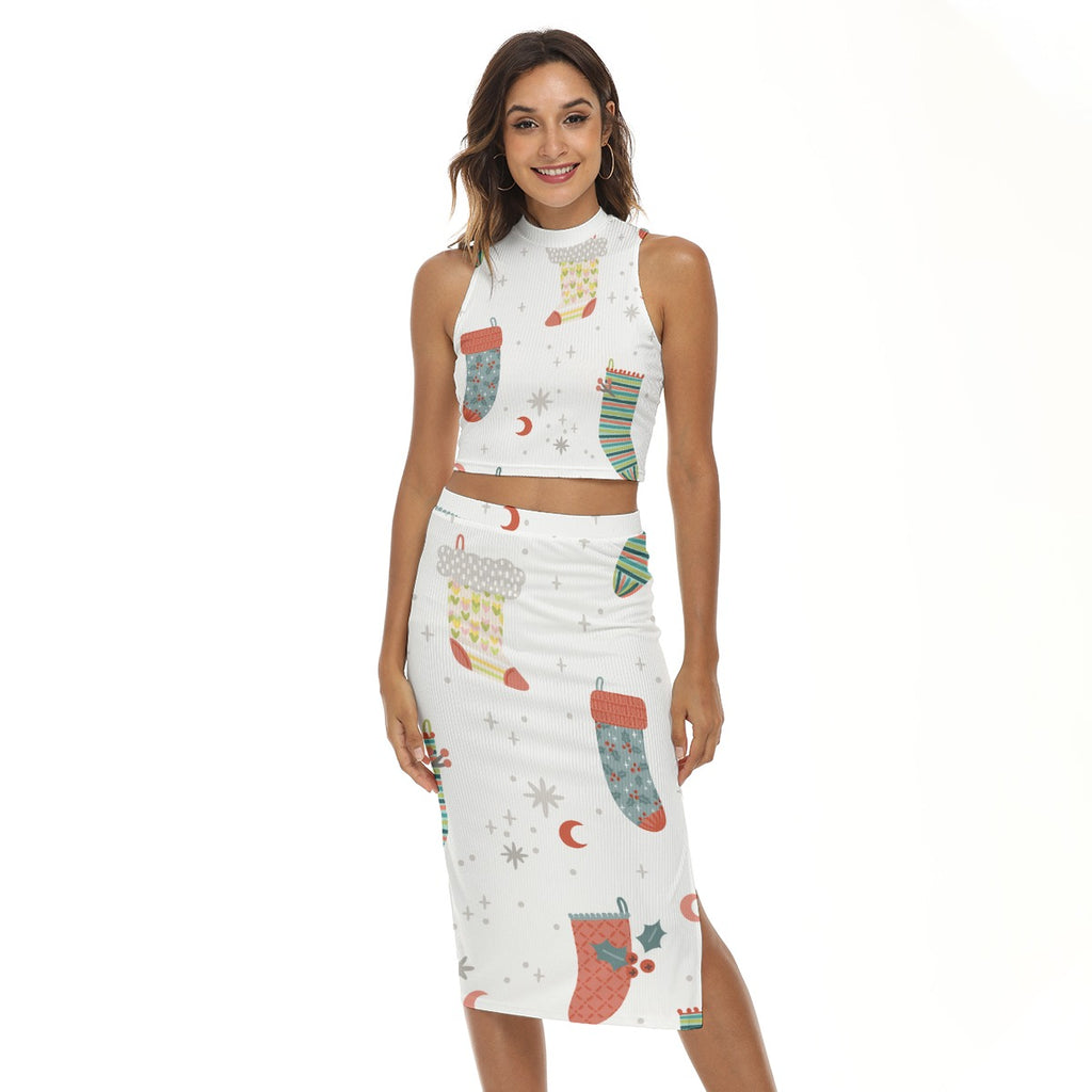 Socks - Women's Tank Top & Split High Skirt Set