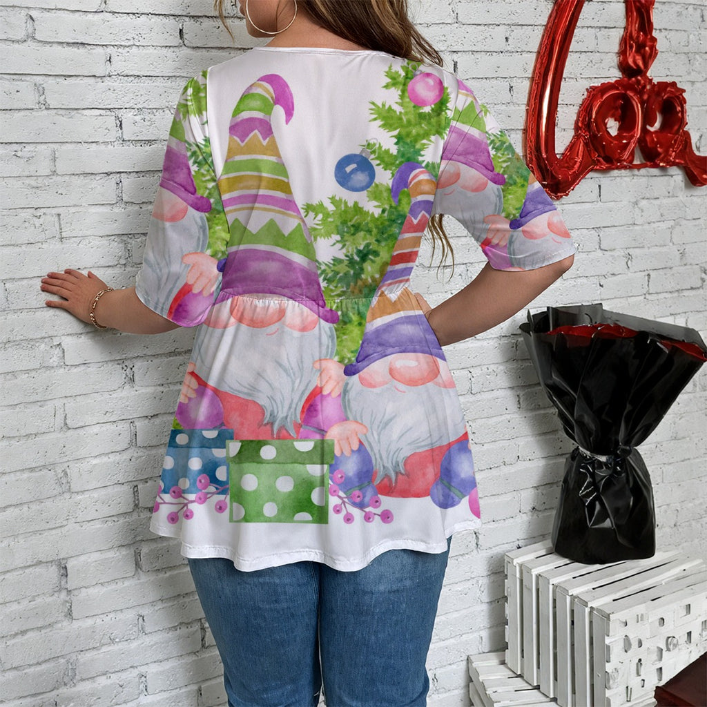 Gnome Luck -  Women's V-Neck Asymmetrical Hem Top