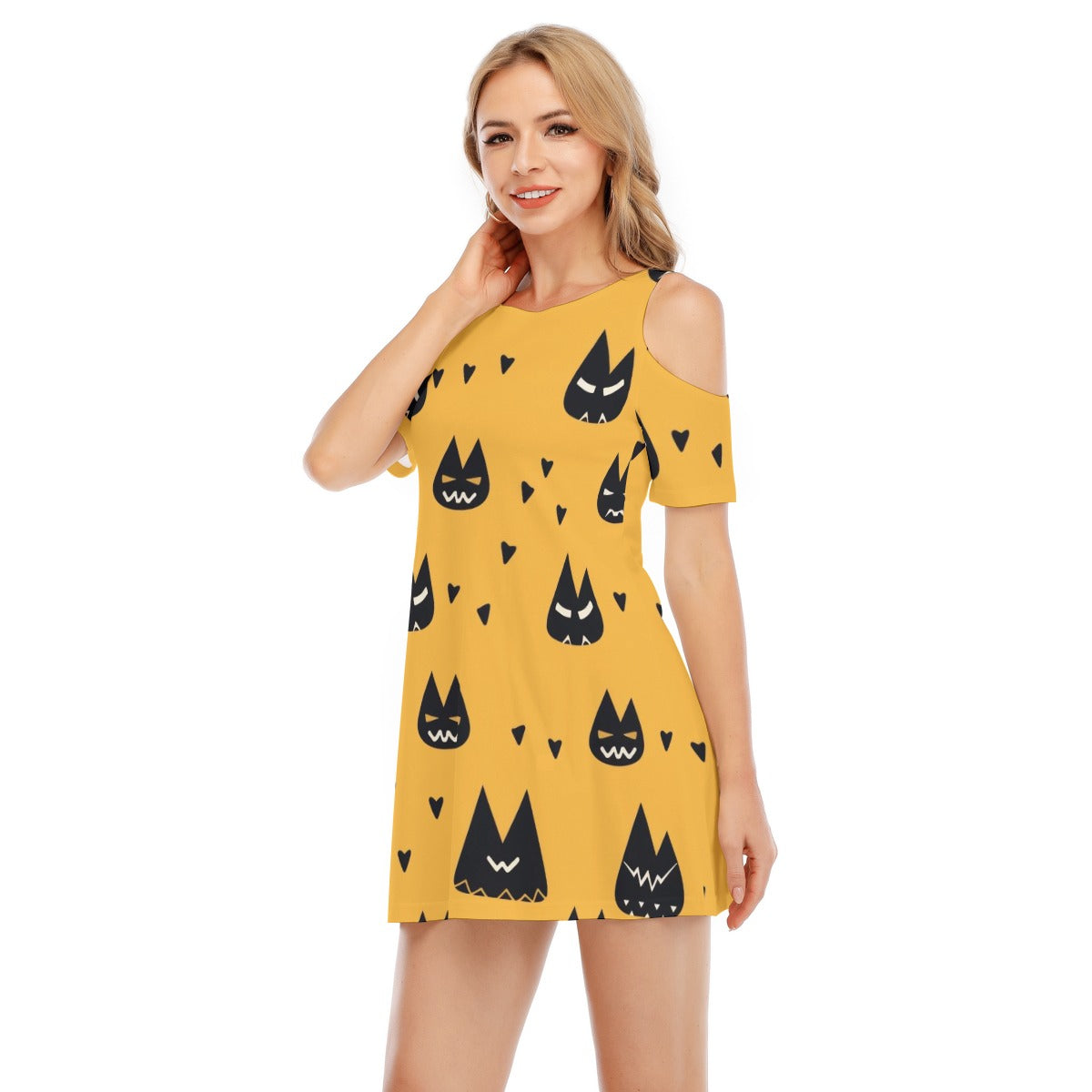 Scary Cat II - Women's Cold Shoulder Dress - 100% Cotton