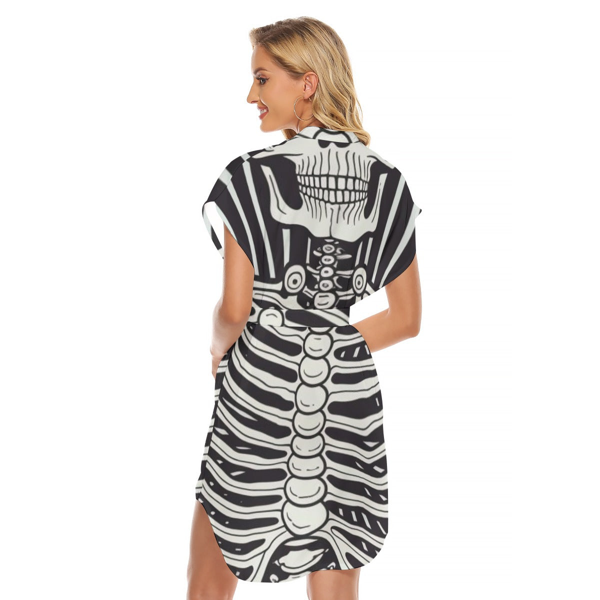 Skeleton II - Women's Stand-up Collar Casual Dress With Belt