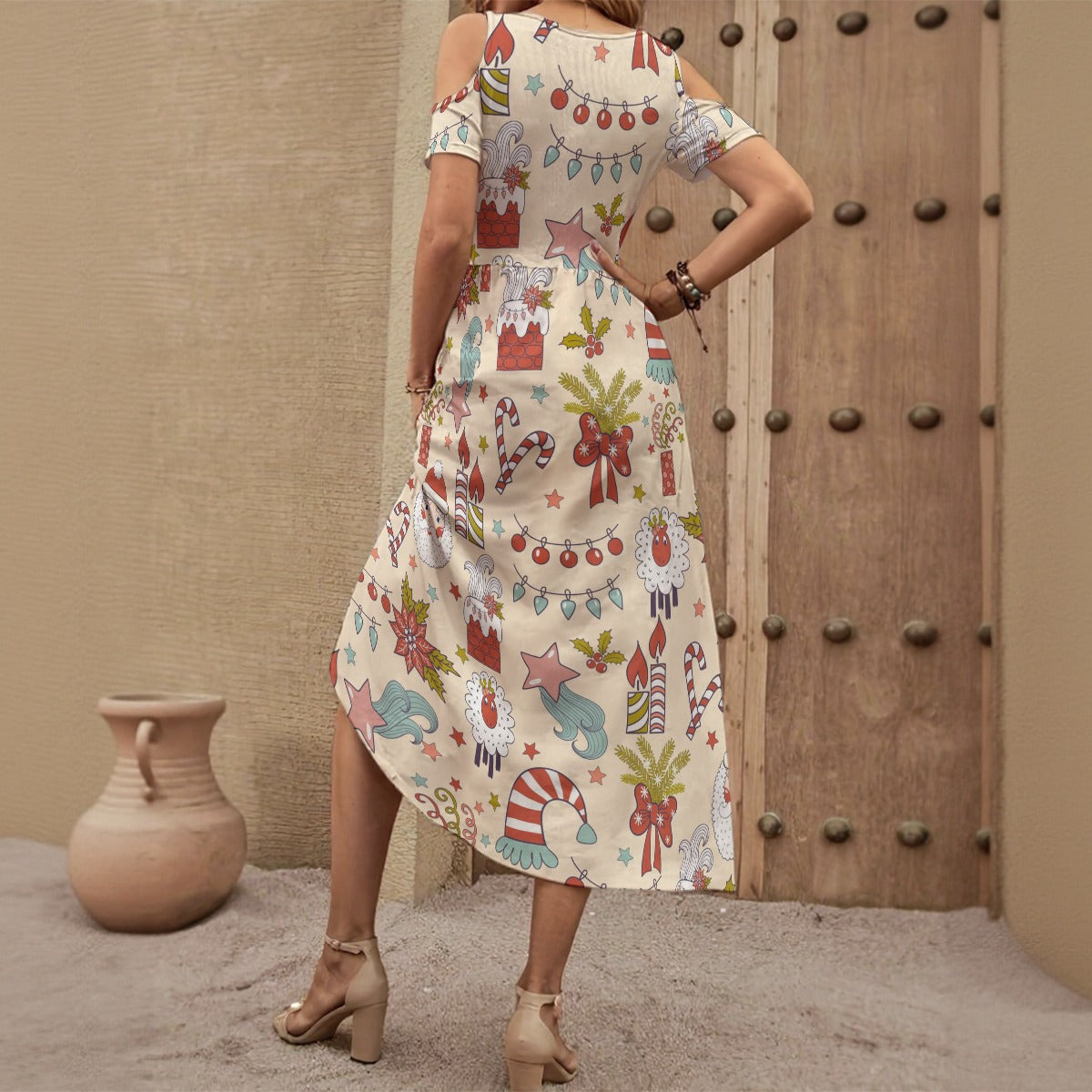 Hats & Lights -  Women's V-neck Off-shoulder Dress