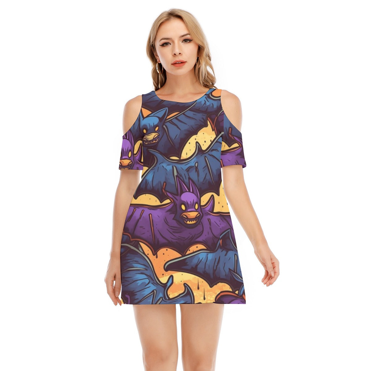 Bats II - Women's Cold Shoulder Dress -100% Cotton