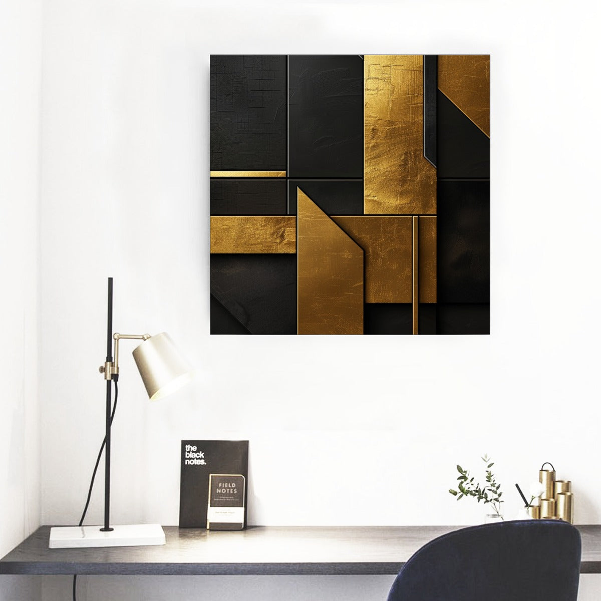 Black & Gold Abstract- Karu Designs | Framed Single Piece Mural | Square