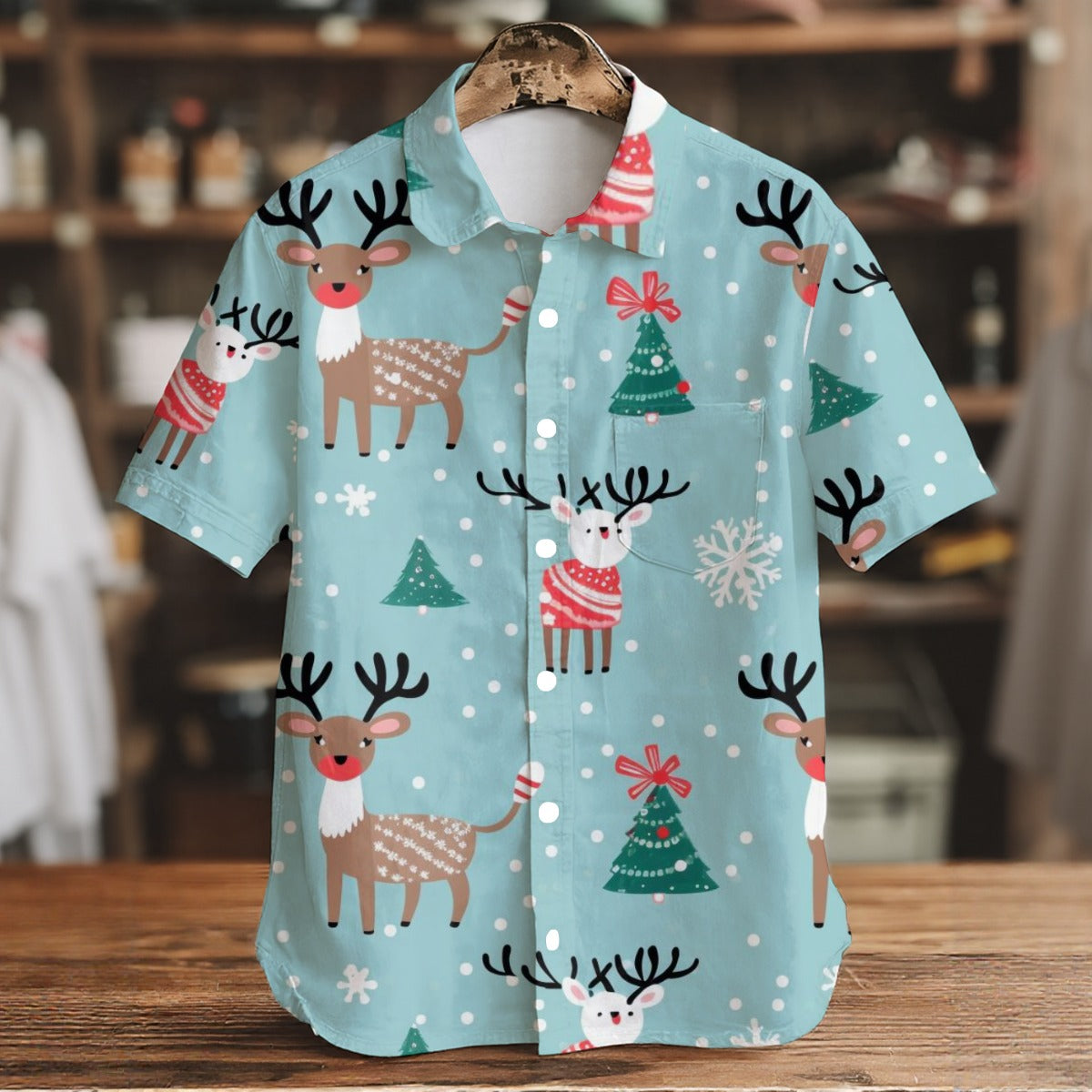 Trees & Deers - Men's Short Sleeve Shirt With Pockets