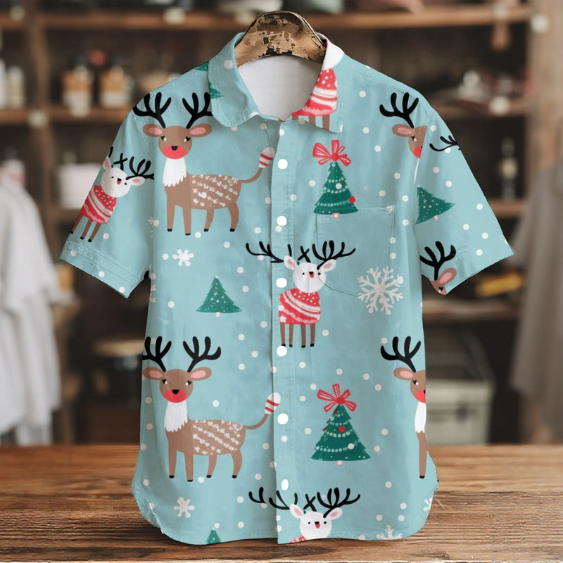Trees & Deers - Men's Short Sleeve Shirt With Pockets