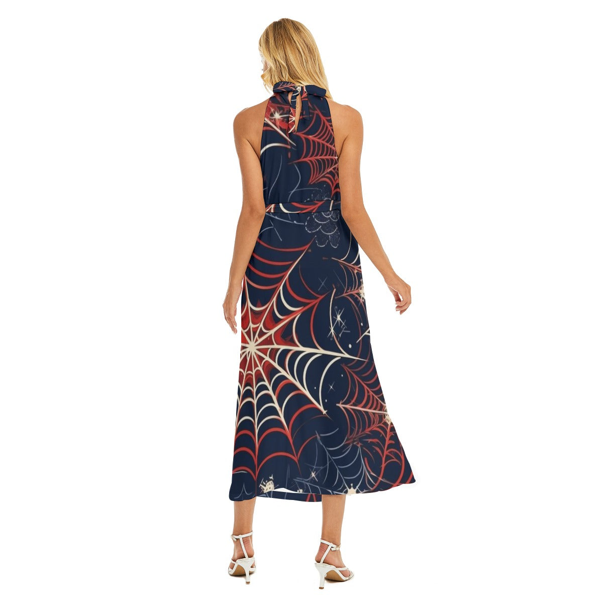 Spidey II - Women's Wrap Hem Belted Halter Dress