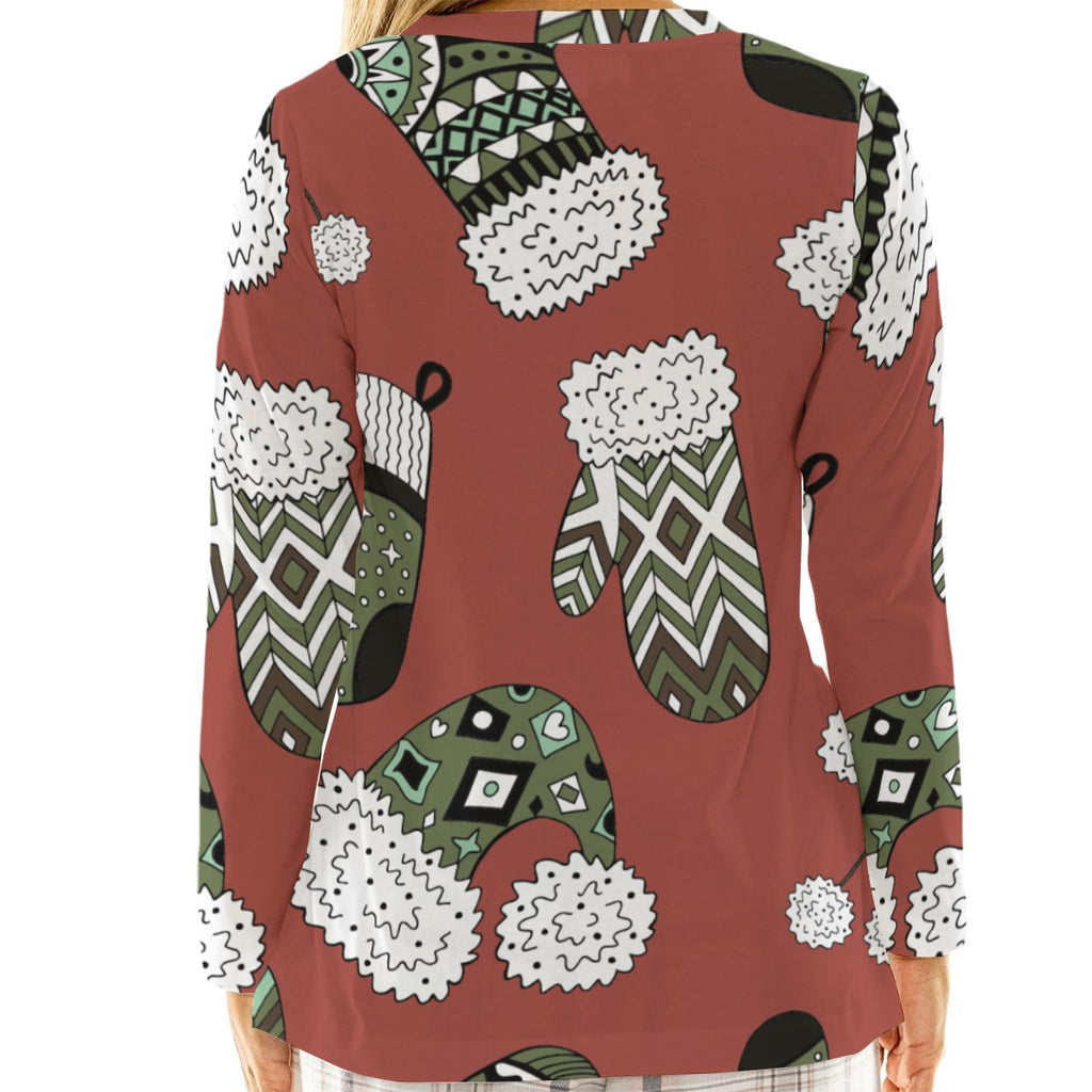 Mittens & Socks - Women's Loose V-Neck T-Shirt With Long Sleeve