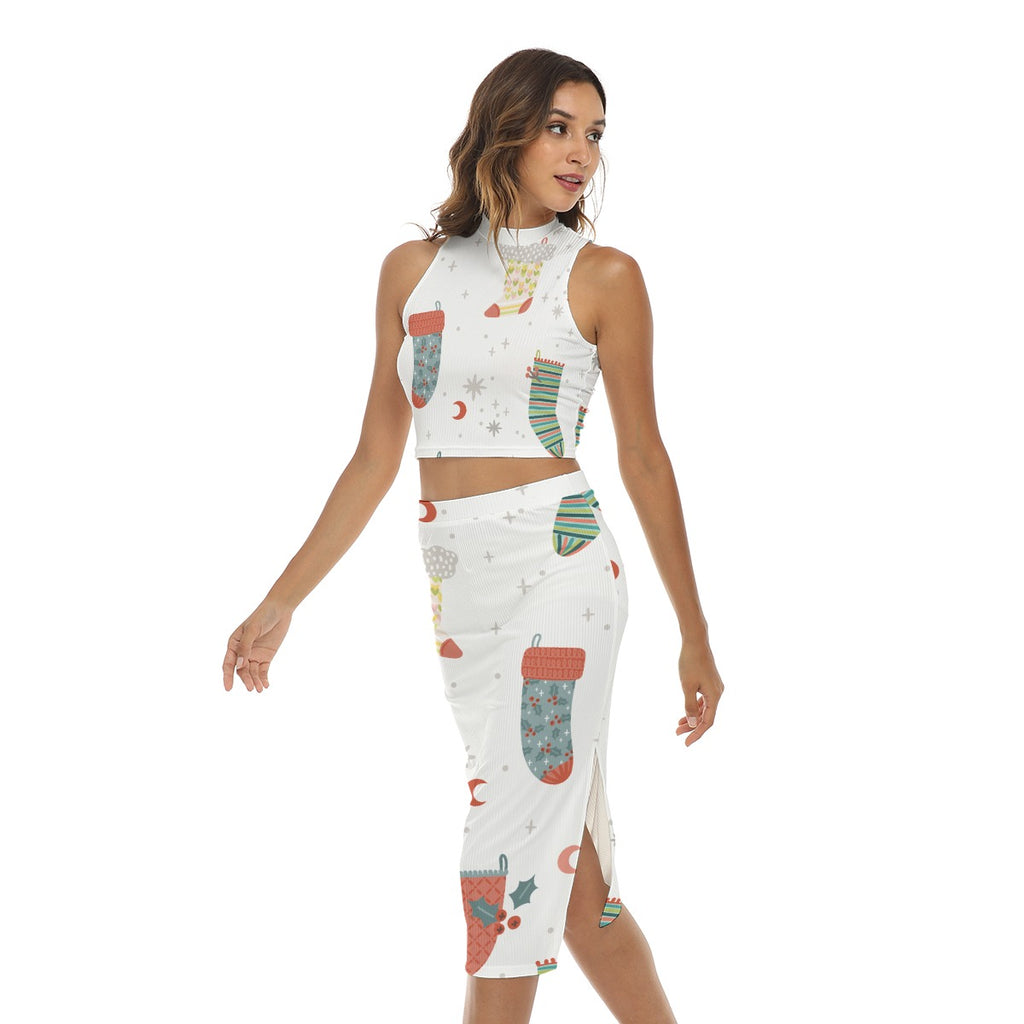 Socks - Women's Tank Top & Split High Skirt Set