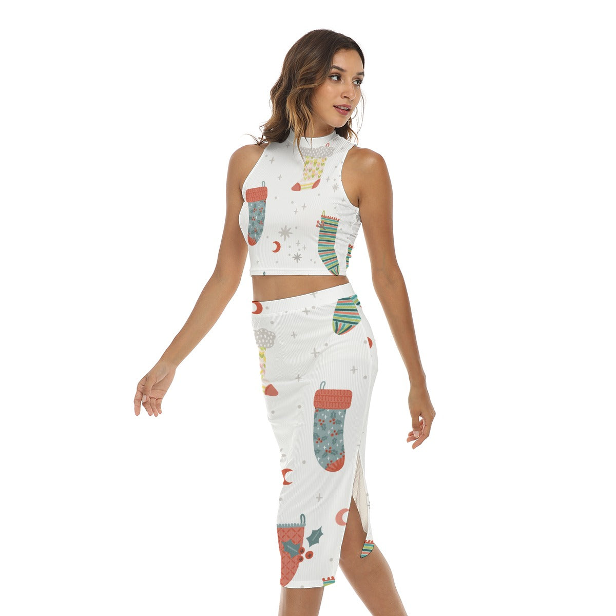 Socks - Women's Tank Top & Split High Skirt Set