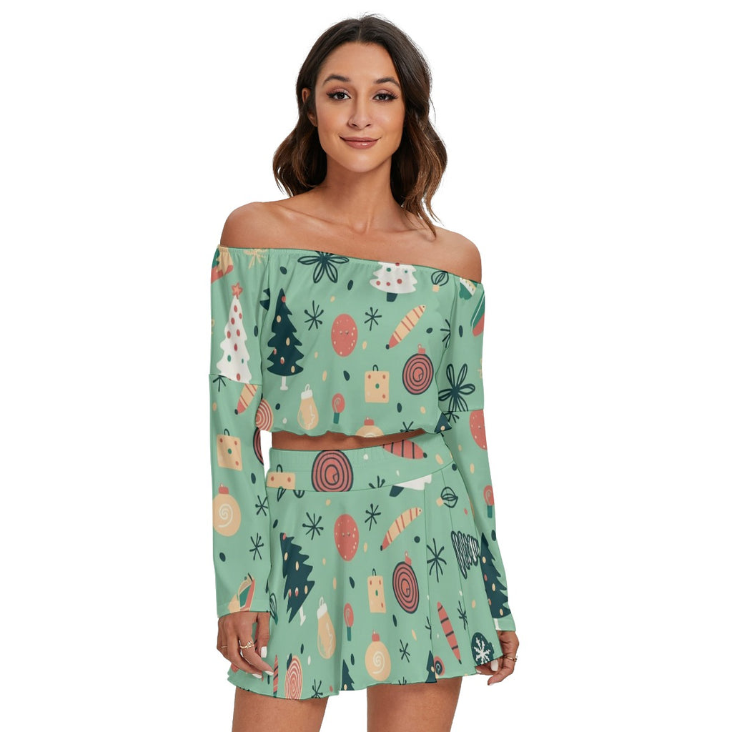 Ornaments- Women's Off-shoulder Top And Skirt Set