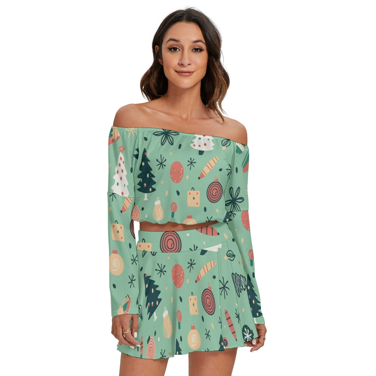 Ornaments- Women's Off-shoulder Top And Skirt Set