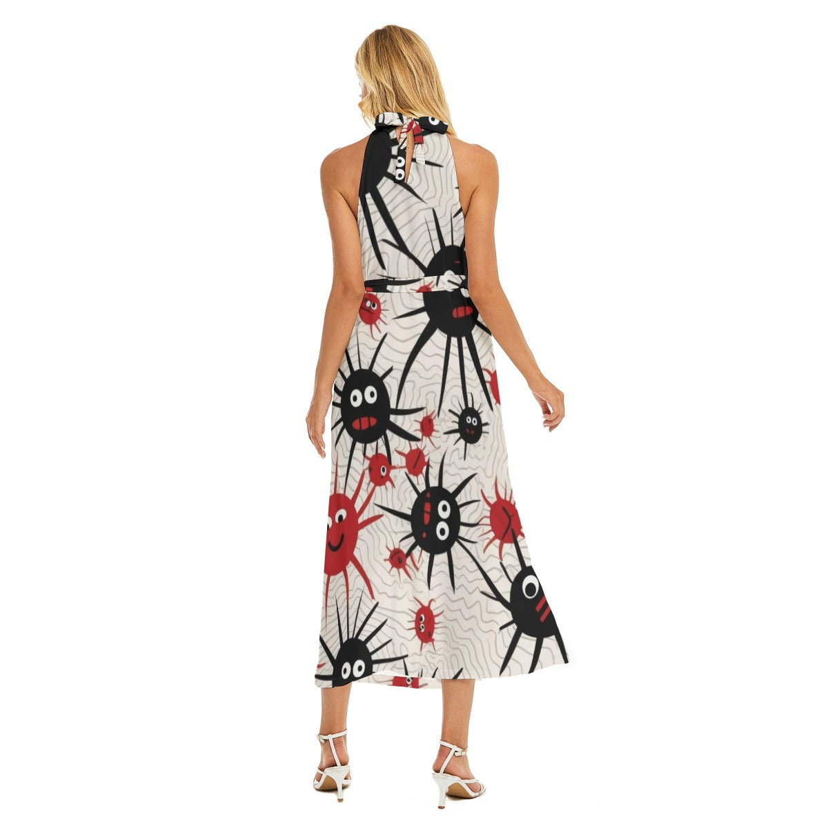 Spidey I - Women's Wrap Hem Belted Halter Dress