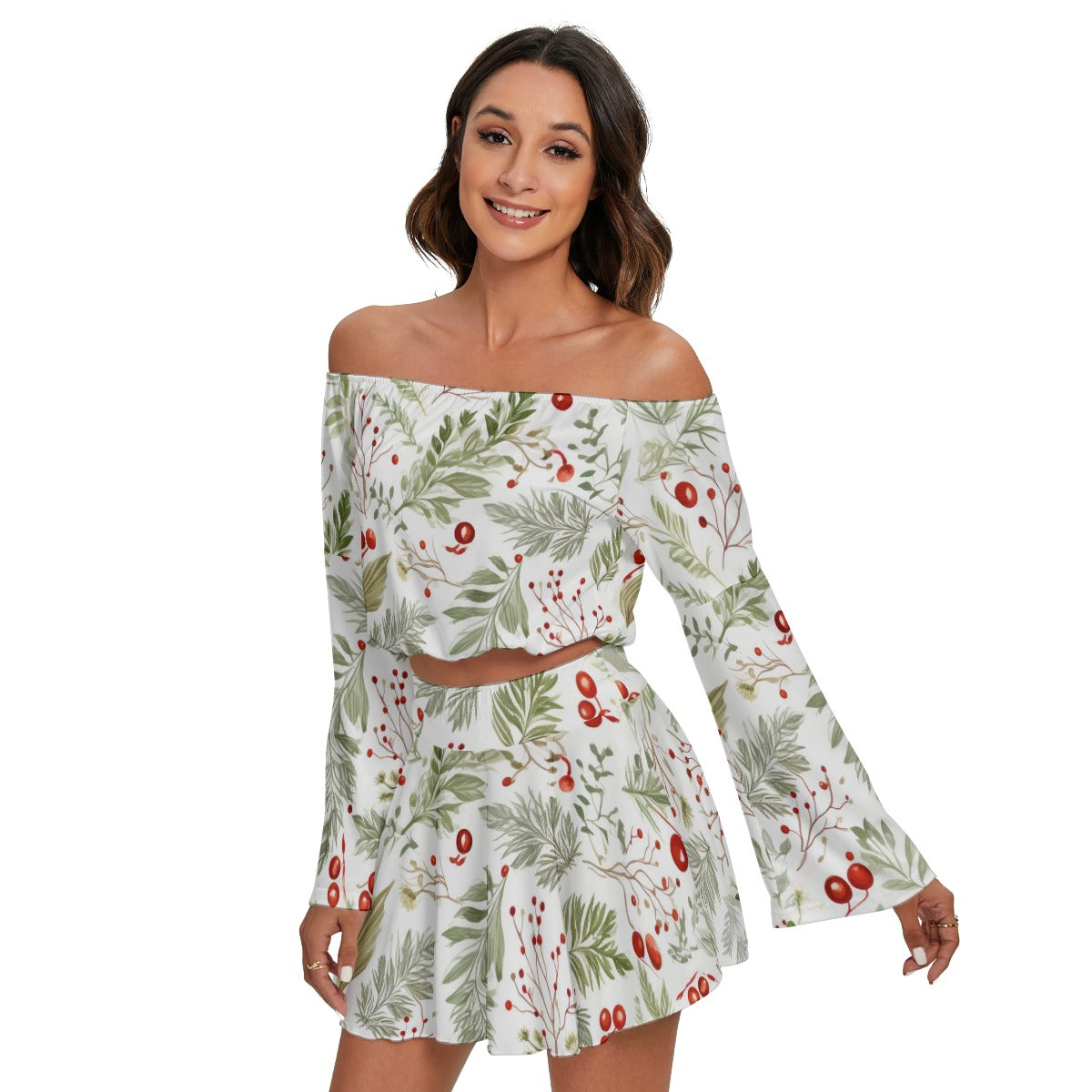 Mistletoe - Women's Off-shoulder Top And Skirt Set