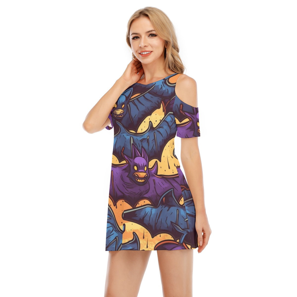 Bats II - Women's Cold Shoulder Dress -100% Cotton