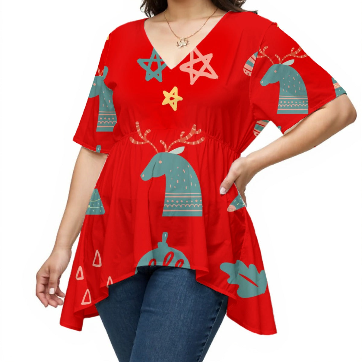 Stars & Stag  - Women's V-Neck Asymmetrical Hem Top