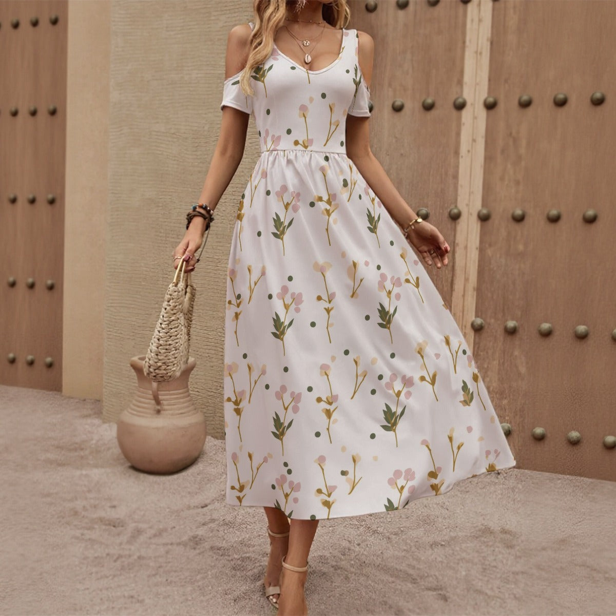 Deco - Women's V-neck Off-shoulder Dress