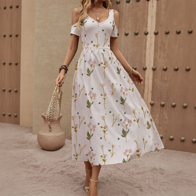 Deco - Women's V-neck Off-shoulder Dress